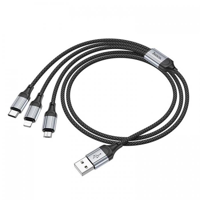 Hoco - Hoco 3in1 USB-A till Lightning, USB-C, Micro-USB Kabel 2.4A 1m X102 - Svart