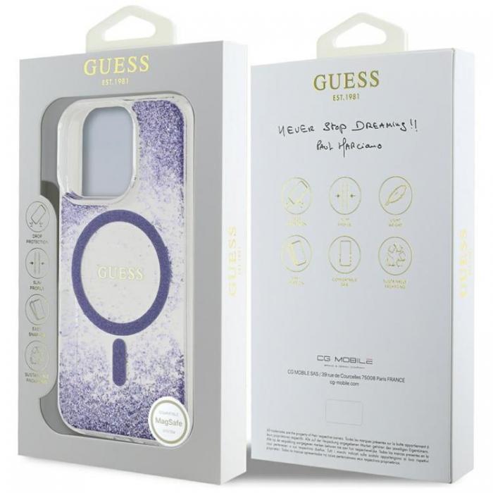 Guess - Guess iPhone 16 Pro Max Mobilskal MagSafe HC Resin Bottom Glitter - Lila