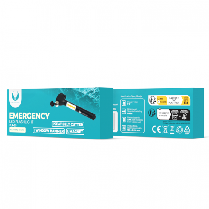 Forever Light - Forever Light LED Ficklampa EMERGENCY med hammare och magnet 2xAAA COB