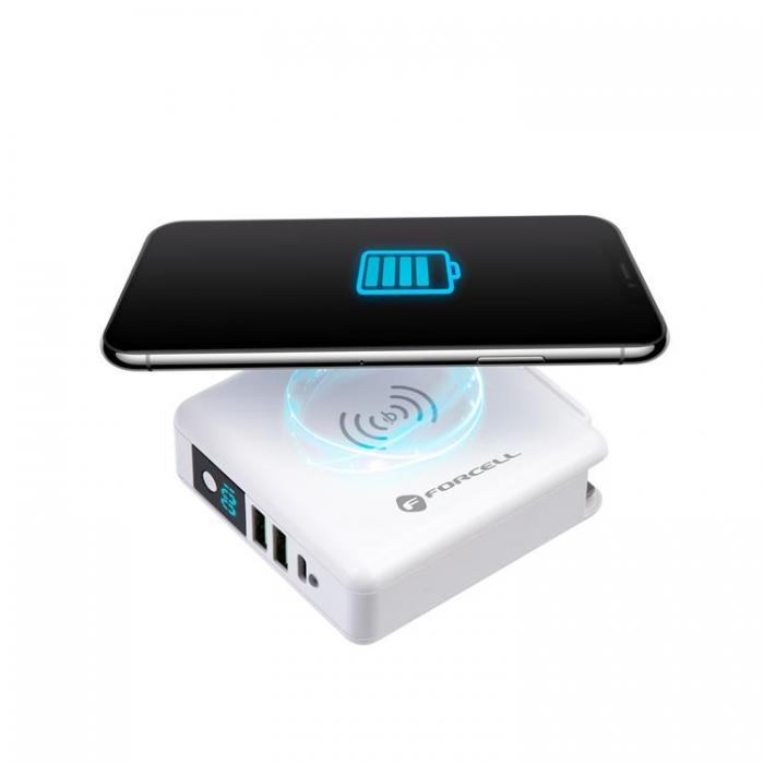 Forcell - Forcell 4in1 Vggladdare USB/USB-C och Powerbank 8000 mAh 15W - Vit