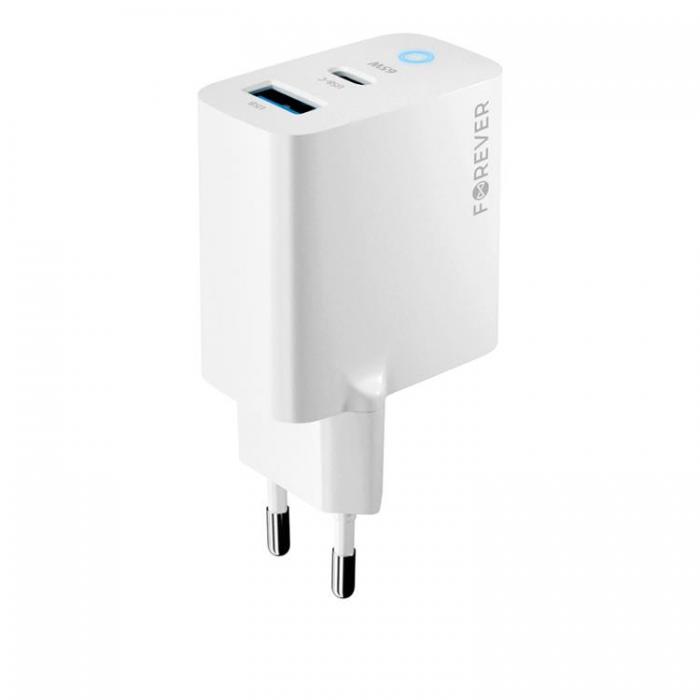 Forever - Forever GaN Vggladdare 1x USB-C 1x USB 65W TC-06-65AC - Vit