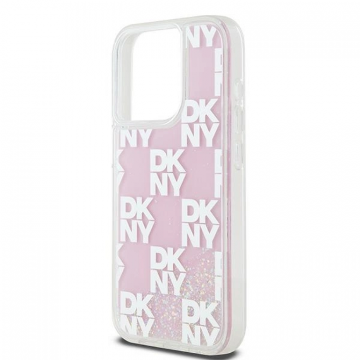 DKNY - DKNY iPhone 15 Pro Mobilskal Liquid Glitter Multi Logo - Rosa