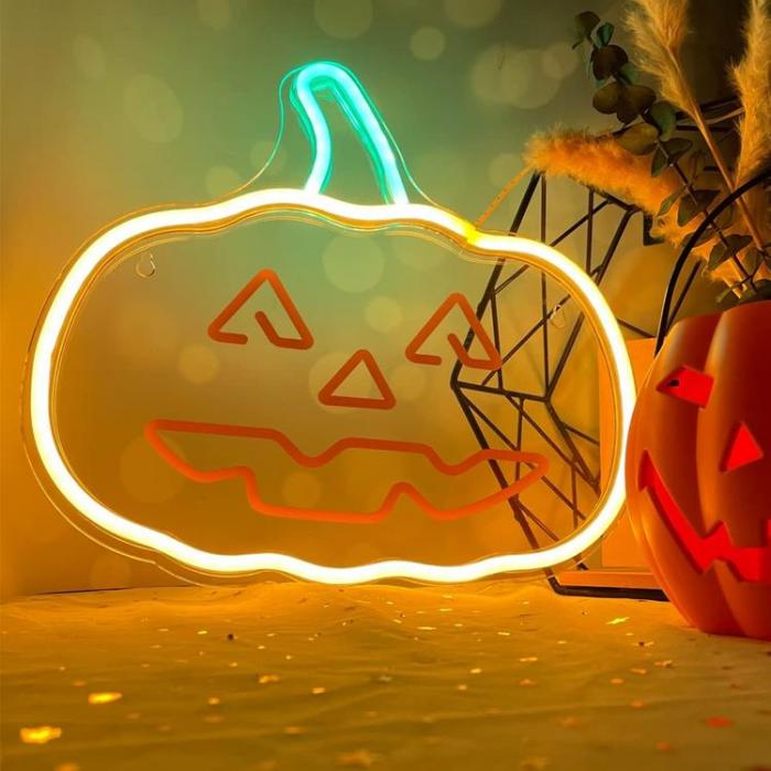 Forever Light - Forever Light Neon LED PLEXI Happy Pumpkin FPNE10 - Orange/Grn