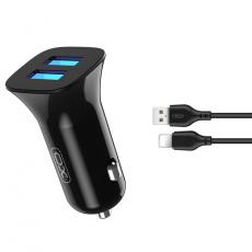 XO - XO Billaddare 2x USB 2,4A + Lightning Kabel TZ10 - Svart