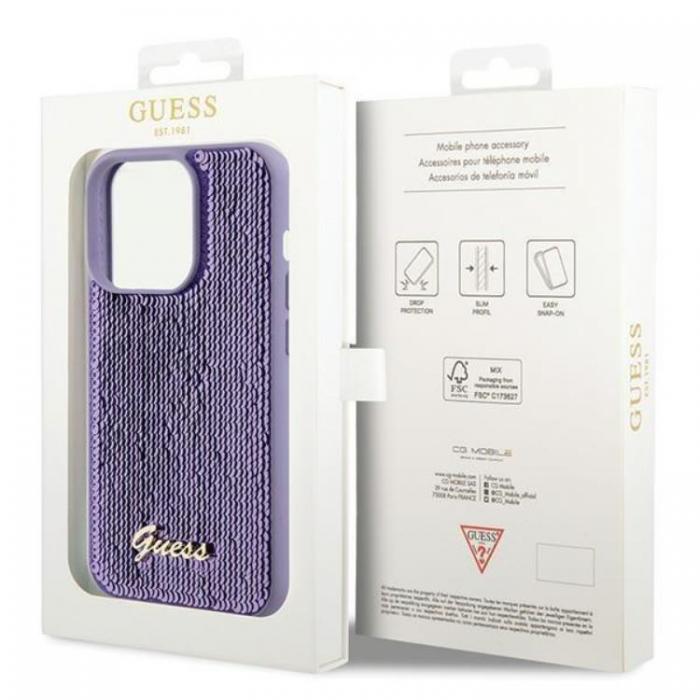 Guess - Guess iPhone 15 Pro Mobilskal Sequin Script Metal - Lila