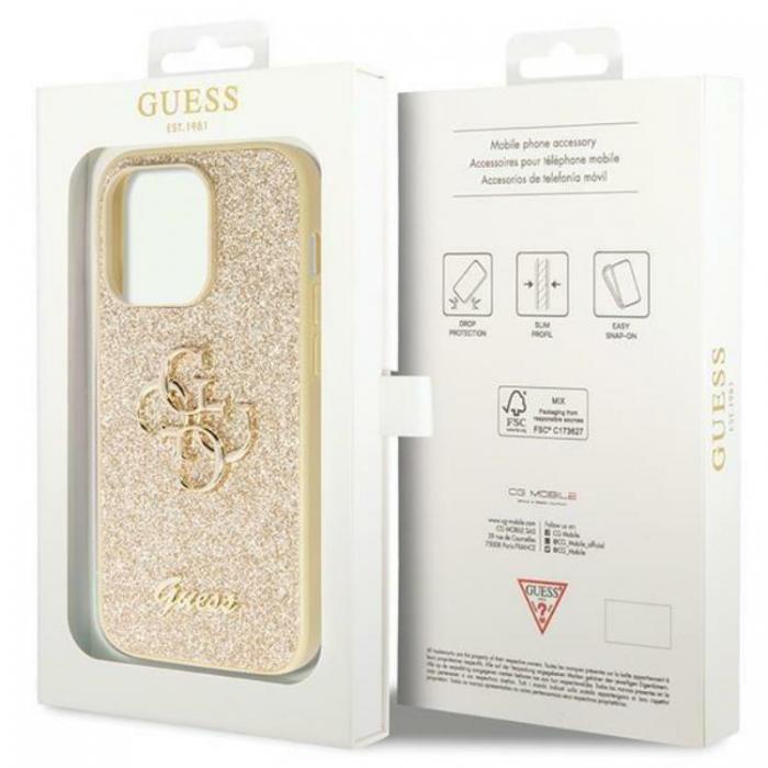 Guess - Guess iPhone 14 Pro Mobilskal Glitter Script Big - Guld