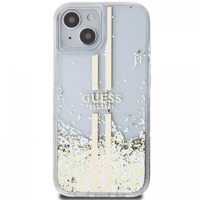 Guess - Guess iPhone 15/14 Plus Mobilskal Liquid Glitter Gold Stripes