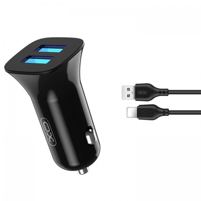 XO - XO Billaddare 2x USB 2,4A + Lightning Kabel TZ10 - Svart