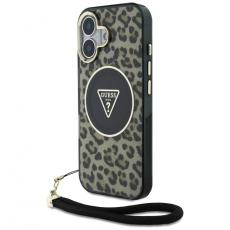 Guess - Guess iPhone 16 Mobilskal MagSafe IML Leopard Triangle Cord Strap - Brun