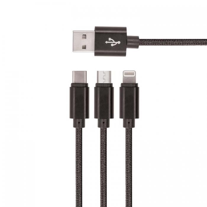 Setty - Setty 3in1 USB/MicroUSB/Lightning/Typ-C 1m 2A KN3W1-01 Svart