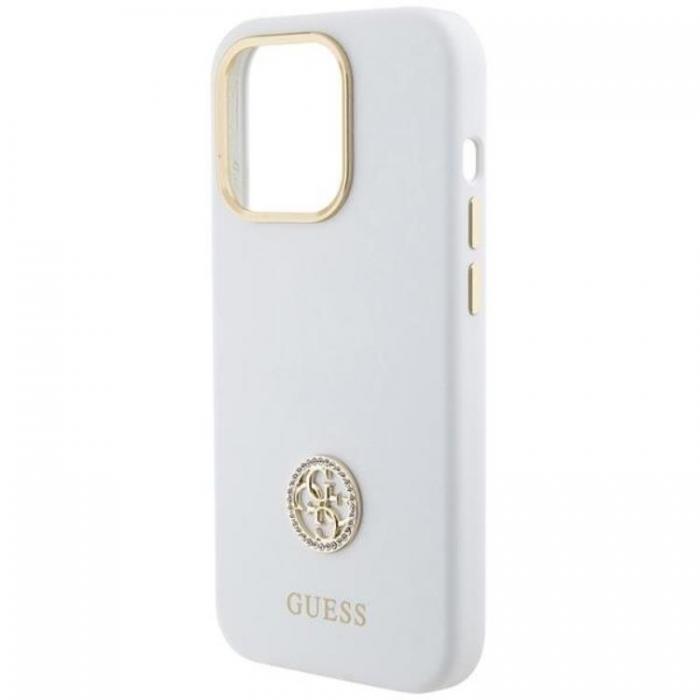 Guess - Guess iPhone 15 Pro Max Mobilskal Silikon Logo Strass - Vit