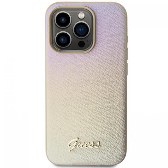 Guess - Guess iPhone 14 Pro Max Mobilskal Saffiano Iridescent Script - Guld