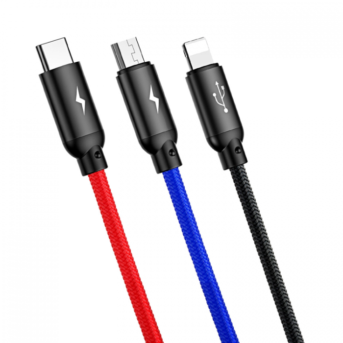 BASEUS - Baseus 3in1 USB-A till USB-C, Lightning, microUSB kabel 3.5A 0.3m