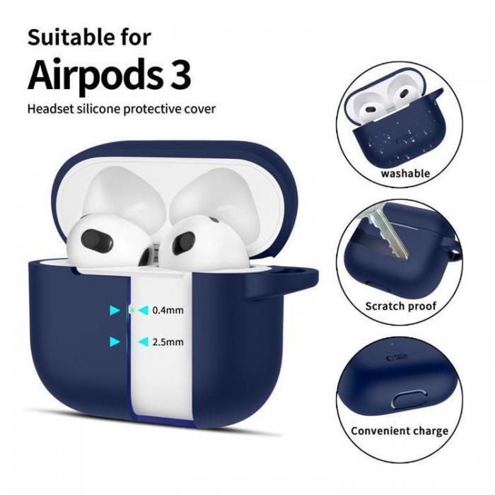 Tech-Protect - Tech-Protect Apple Airpods 3 Skal Silikon Hook - Marinbl