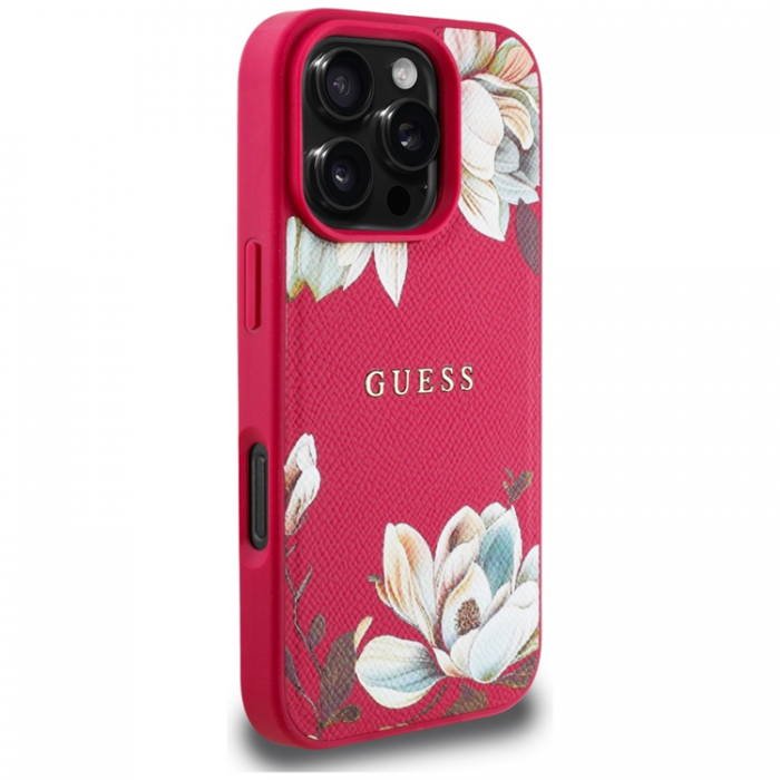 Guess - Guess iPhone 16 Pro Mobilskal Magsafe Flower Pattern - Fuchsia