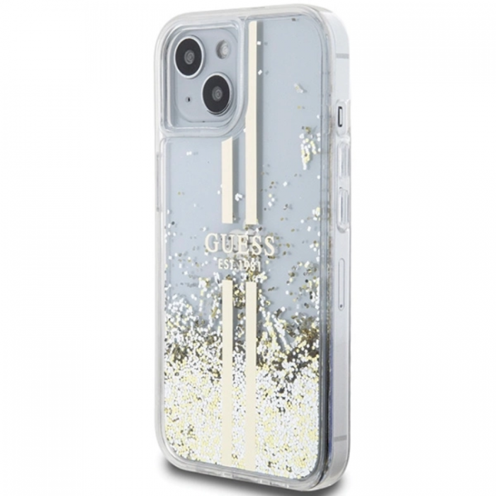 Guess - Guess iPhone 15/14 Plus Mobilskal Liquid Glitter Gold Stripes