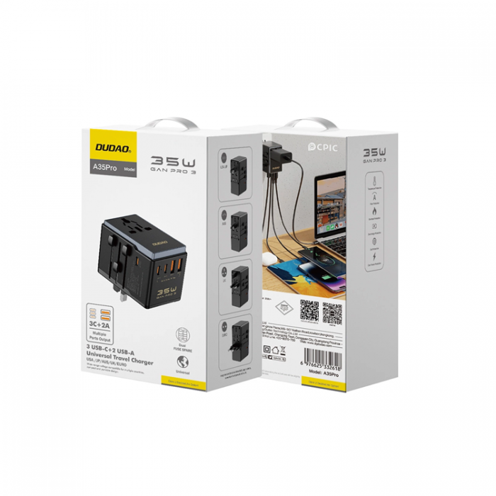 Dudao - Dudao Reseadapter 35W 3x USB-C 2x USB-A A35Pro - Svart