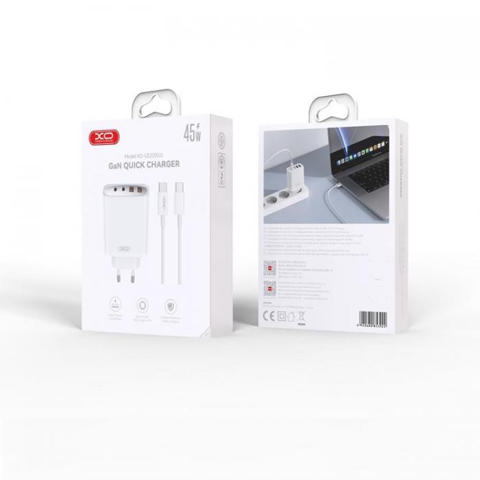 XO - XO Snabbladdare 2x USB-C/2x USB 45W med USB-C/USB-C Kabel PD