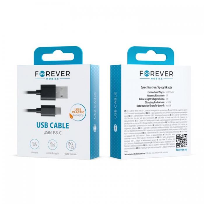 Forever - Forever USB Till USB-C Kabel 1m 1A - Svart