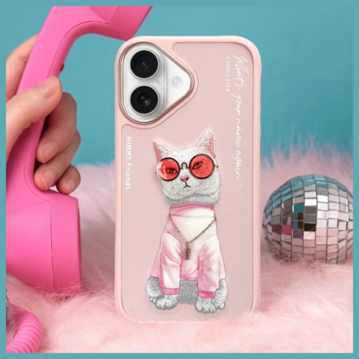 NIMMY - Nimmy iPhone 16 Mobilskal Glasses Cool Cat - Rosa