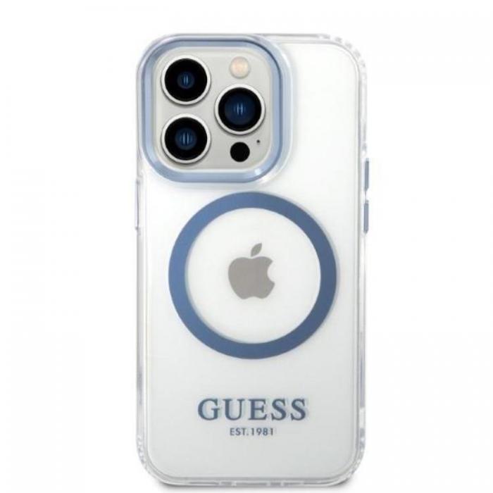 Guess - GUESS iPhone 14 Pro Max Skal Magsafe Metal Outline - Bl