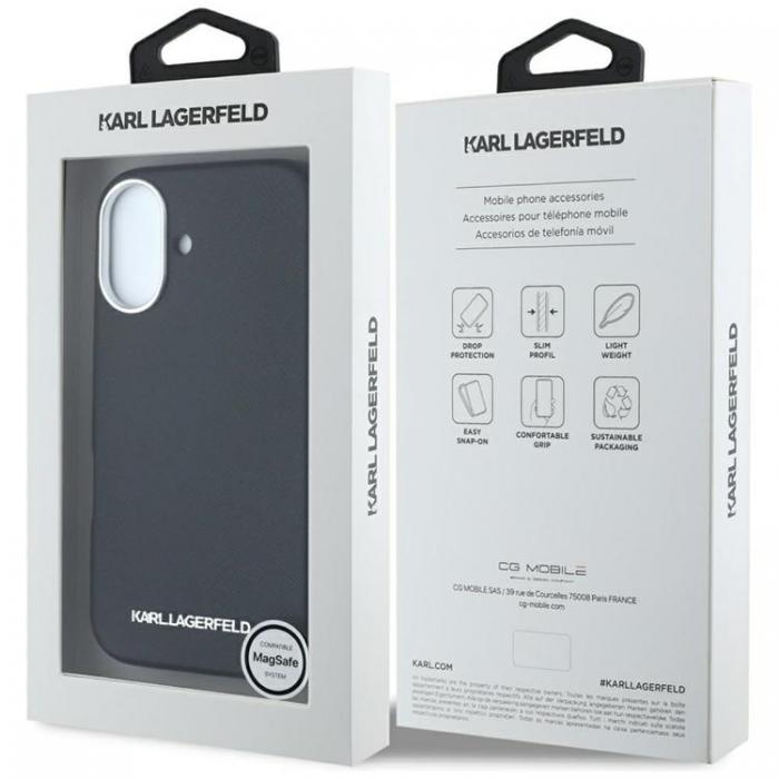 KARL LAGERFELD - Karl Lagerfeld iPhone 16 Mobilskal MagSafe Saffiano Full Wrapped - Svart