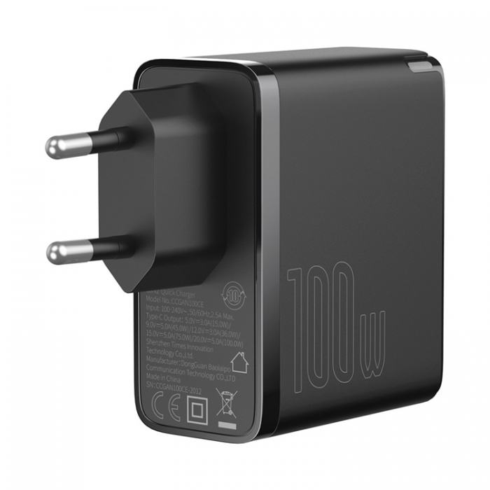 BASEUS - Baseus GaN2 Vggladdare 100W + USB-C Kabel - Svart