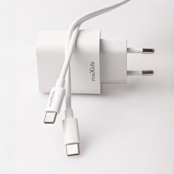 Maxlife - Maxlife Vggladdare USB/USB-C 20W med USB-C/USB-C Kabel QC PD