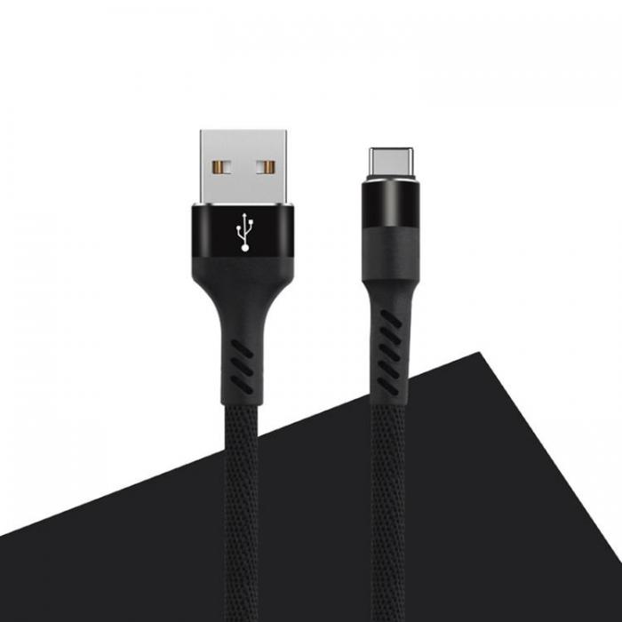 Maxlife - Maxlife USB Till USB-C Kabel 1m 2A MXUC-01 Nylon - Svart