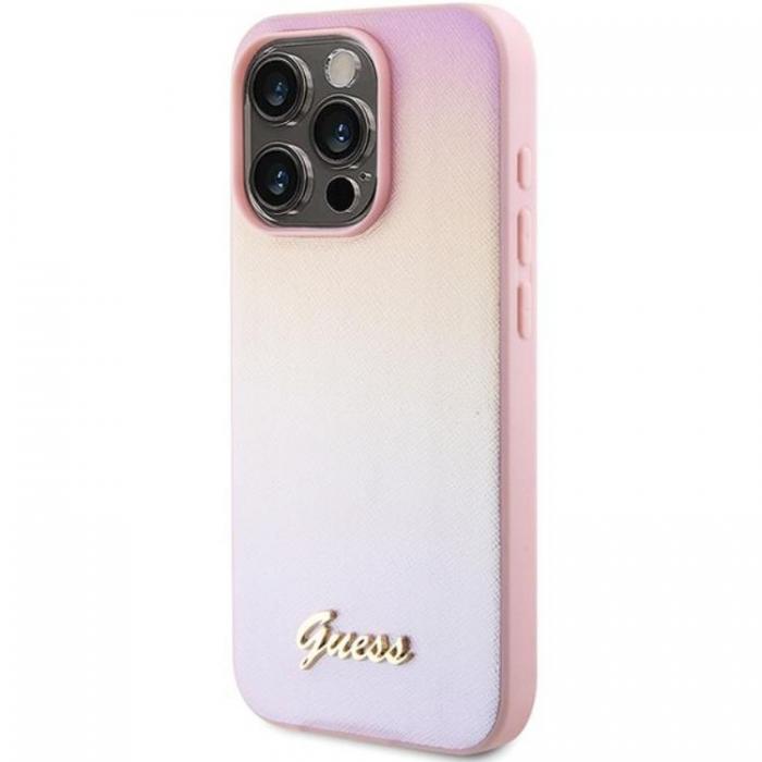 Guess - Guess iPhone 14 Pro Max Mobilskal Saffiano Iridescent Script - Rosa