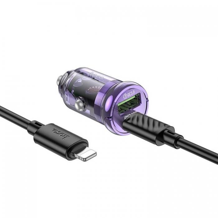 Hoco - Hoco Billaddare 30W USB-A/Typ-C + Kabel Typ-C Till Lightning - Lila