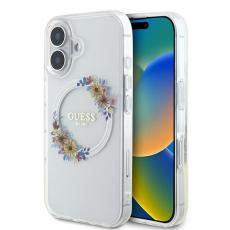 Guess - Guess iPhone 16 Plus Mobilskal MagSafe IML Flowers Wreath - Transparent