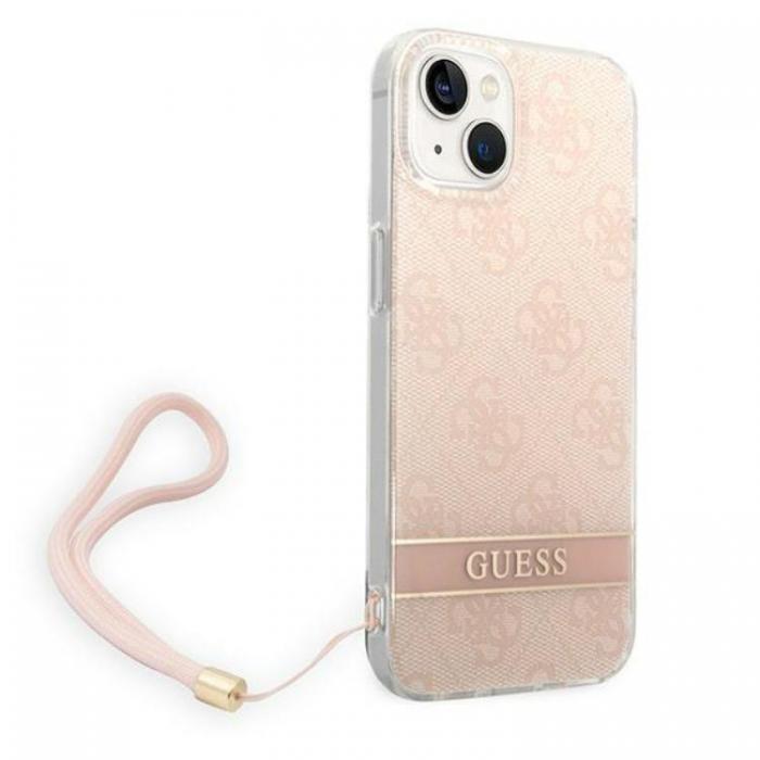 Guess - GUESS iPhone 14 Plus Skal Print Strap - Rosa