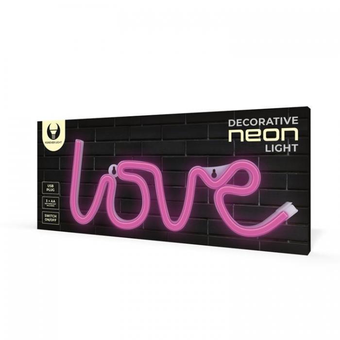 Forever Light - Forever Light LED Neon LOVE Bat FLNE05 + USB - Rosa