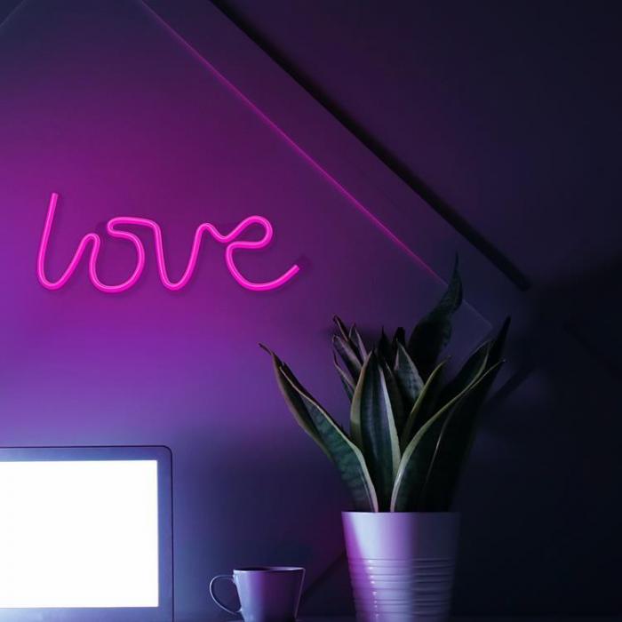 Forever Light - Forever Light LED Neon LOVE Bat FLNE05 + USB - Rosa