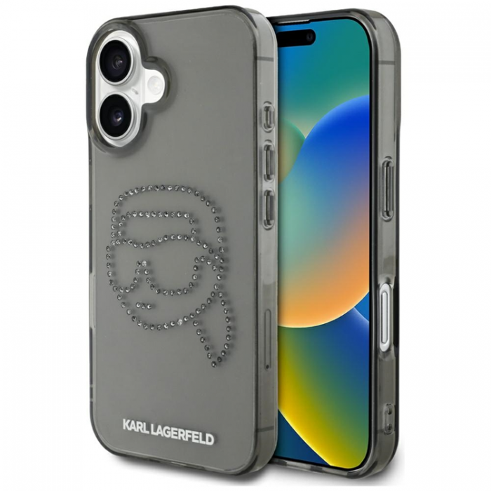 KARL LAGERFELD - Karl Lagerfeld iPhone 16 Mobilskal Rhinestones Karl Head - Svart