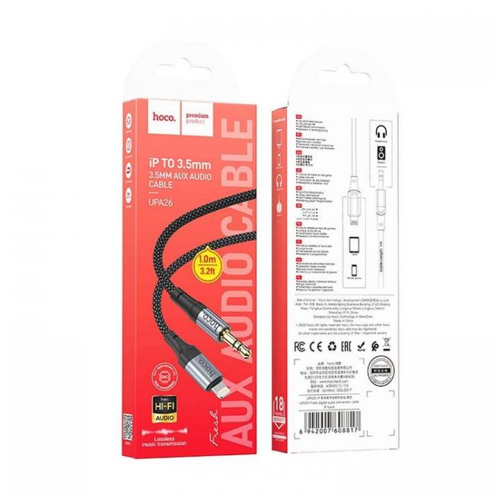 Hoco - Hoco Lightning till Aux 3.5mm Kabel 1m UPA26 - Svart