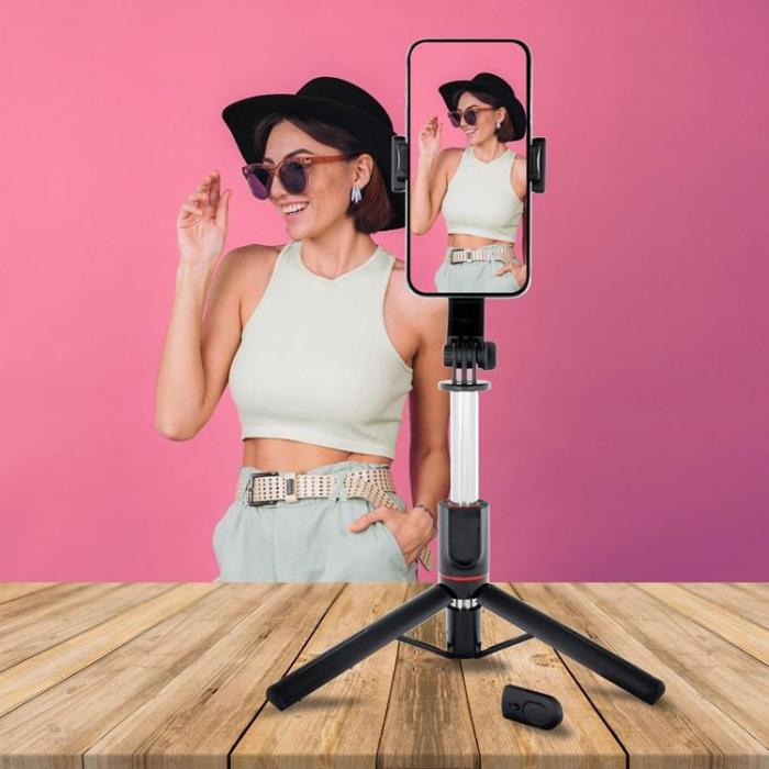 A-One Brand - Combo Selfiestick med Tripod och fjrrkontroll Bluetooth SSTR-13 - Svart