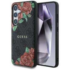 Guess - Guess Galaxy S25 Mobilskal MagSafe Flowers Print Metal Logo - Svart