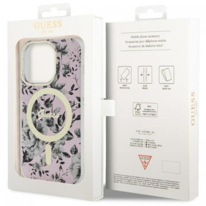 Guess - Guess iPhone 14 Pro Mobilskal MagSafe Flower - Rosa