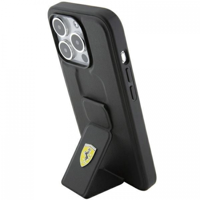 Ferrari - Ferrari iPhone 15 Pro Mobilskal Grip Stand Metal Logo - Svart