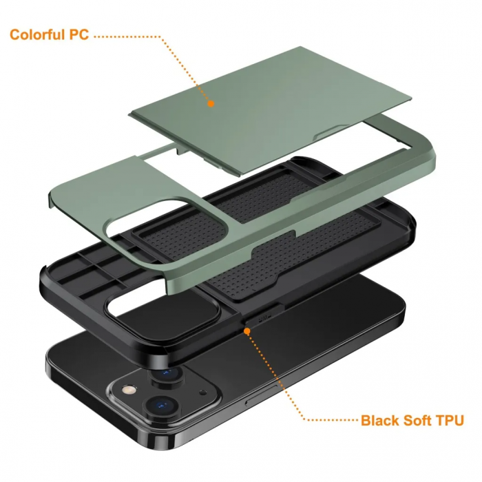 Taltech - iPhone 15 Plus Mobilskal Korthllare - Grn