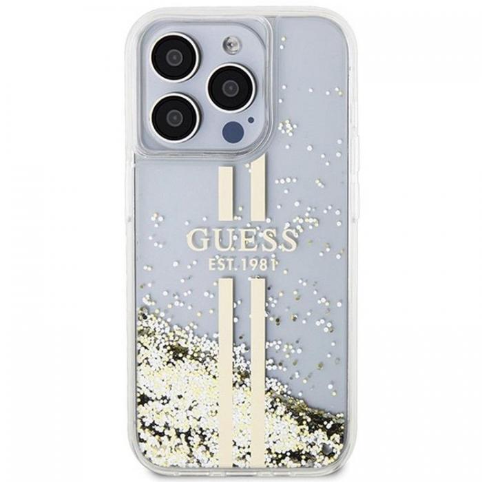 Guess - Guess iPhone 15 Pro Mobilskal Liquid Glitter Gold Stripes