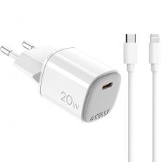 Celly - Celly Snabbladdare GaN 1 x USB-C PD 20W + Lightning Kabel