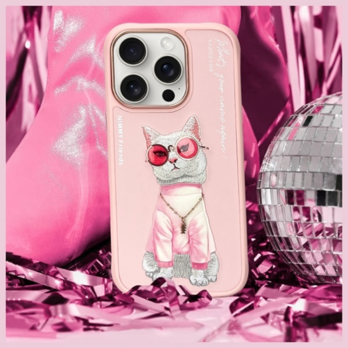 NIMMY - Nimmy iPhone 16 Pro Mobilskal Glasses Cool Cat - Rosa