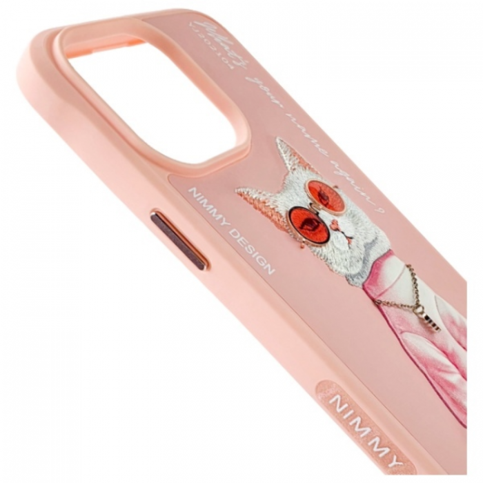 NIMMY - Nimmy iPhone 15 Pro Mobilskal Glasses Cool Cat - Rosa