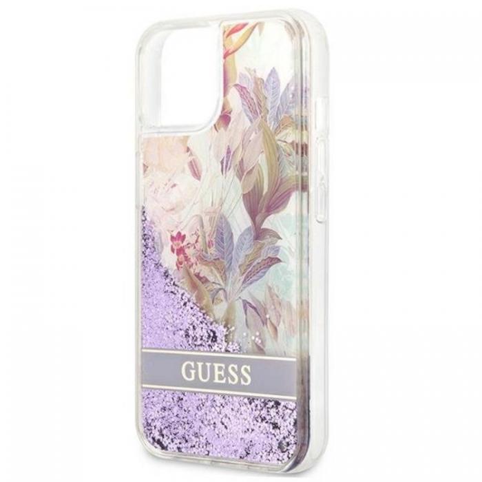 Guess - Guess iPhone 13 mini Skal Flower Liquid Glitter - Lila