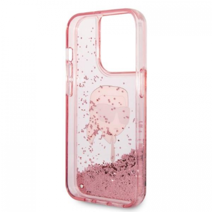 KARL LAGERFELD - Karl Lagerfeld iPhone 14 Pro Max Skal Liquid Glitter Head - Rosa