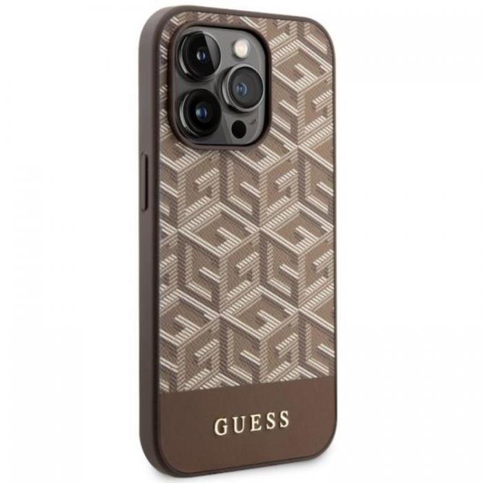 Guess - Guess iPhone 14 Pro Mobilskal MagSafe GCube Stripes - Brun