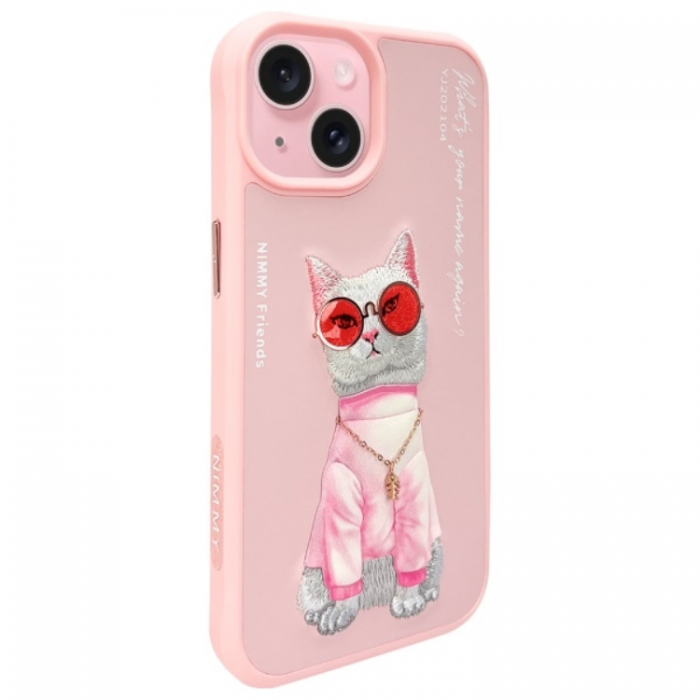 NIMMY - Nimmy iPhone 15 Mobilskal Glasses Cool Cat - Rosa